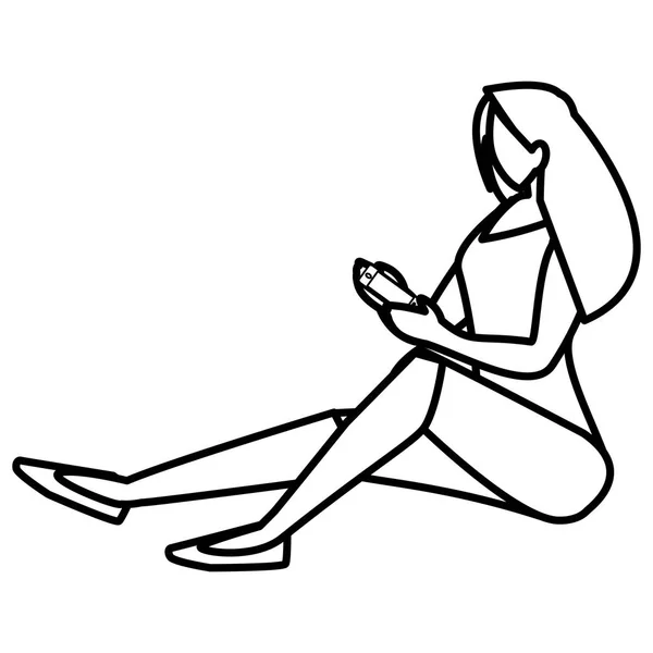 Mujer usando el carácter del teléfono inteligente — Archivo Imágenes Vectoriales