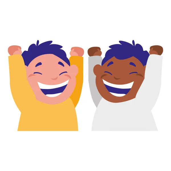 Feliz interracial meninos celebrando —  Vetores de Stock