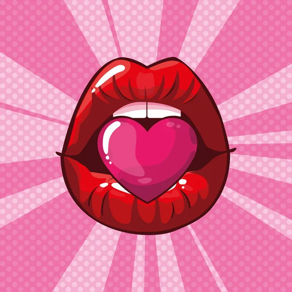 Sexy mujer boca con lengua fuera pop arte estilo — Vector de stock