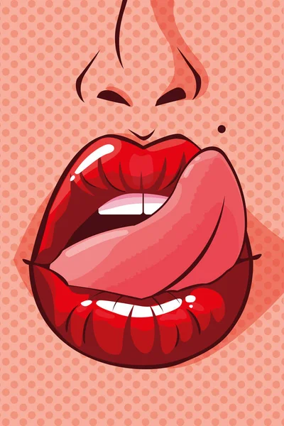 Sexy woman mouth with tongue out pop art style — Stock Vector