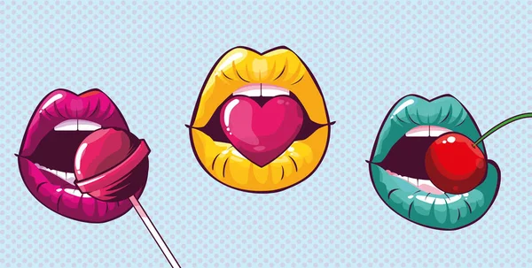 Conjunto de mujeres sexy bocas pop estilo de arte — Vector de stock