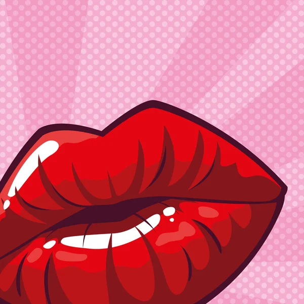 Sexy mujer labios pop arte estilo — Vector de stock