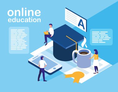 smartphone ve mini insanlarla online eğitim