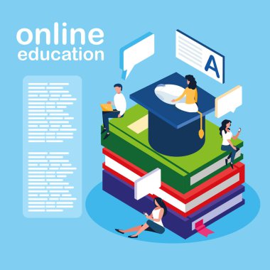 Online eğitim mini insanlar ebooks ve mezuniyet şapka ile