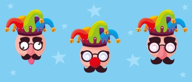 Nisan aptallar gün deli yüzleri ve joker şapka ile