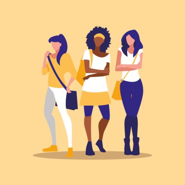 çanta ile modelleme güzel Interracial kızlar grup