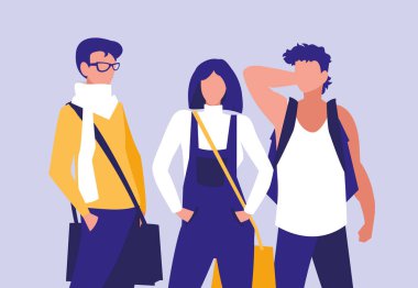Gençler grup çanta ile modelleme