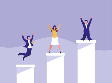 başarılı iş adamları yukarı merdiven kutluyor