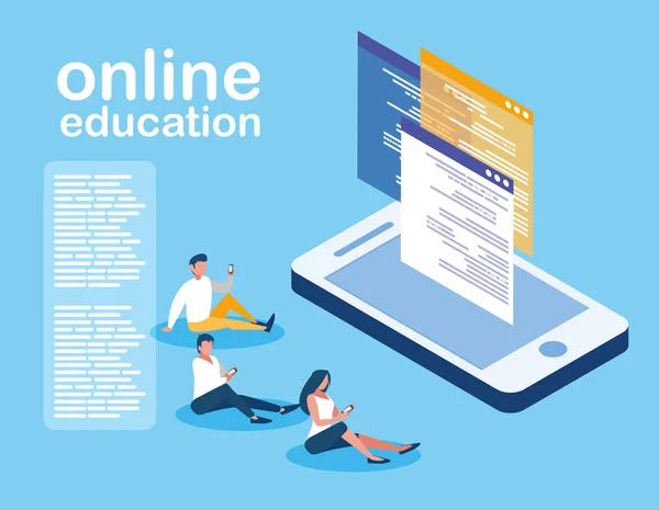 Online-Bildung mit Smartphone und Mini-Leuten — Stockvektor