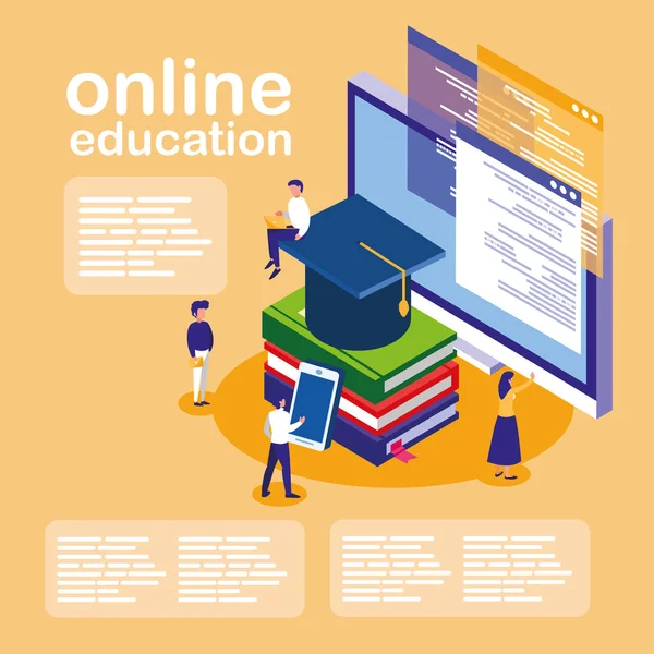 Online εκπαίδευση με επιφάνεια εργασίας και μίνι άτομα — Διανυσματικό Αρχείο