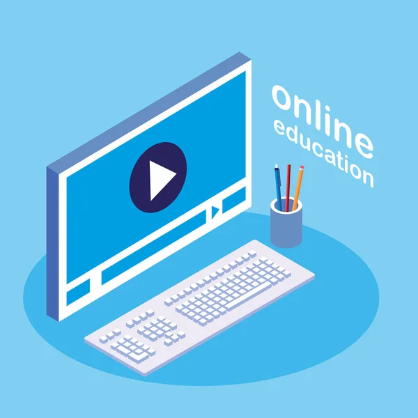Online education with desktop — Stock Vector