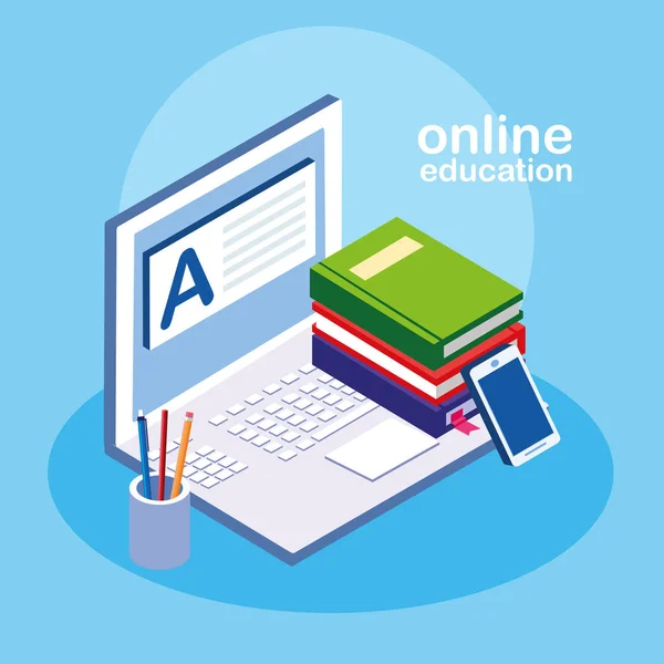 Онлайн-образование с ноутбуком — стоковый вектор