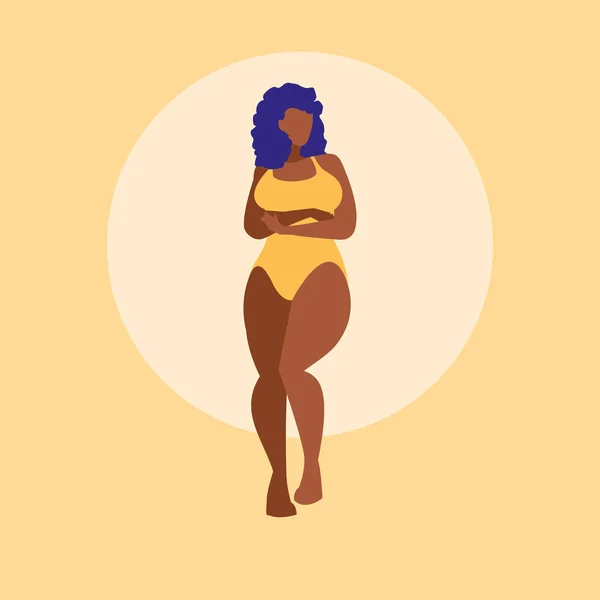 Robustní černá žena modelování spodní prádlo — Stockový vektor