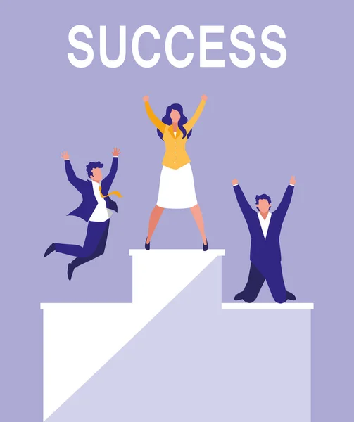 Úspěšní podnikatelé slaví v schody nahoru — Stockový vektor