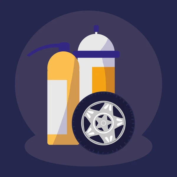 Roda de carro pneu com extintor — Vetor de Stock