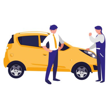 Araba ve istemci ile makinist işçisi