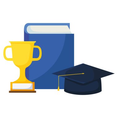 Mezuniyet şapka ve kupa ile metin kitap