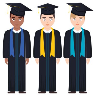 Genç öğrenci mezun olarak çeşitlilik karakterler