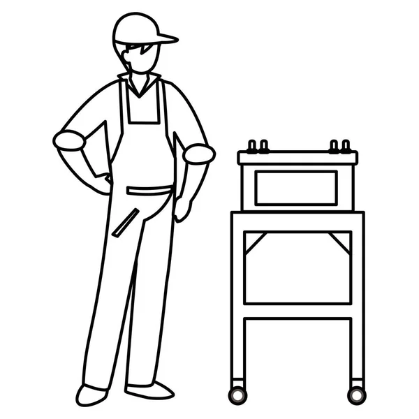 Monteur werknemer met energie van de batterij — Stockvector