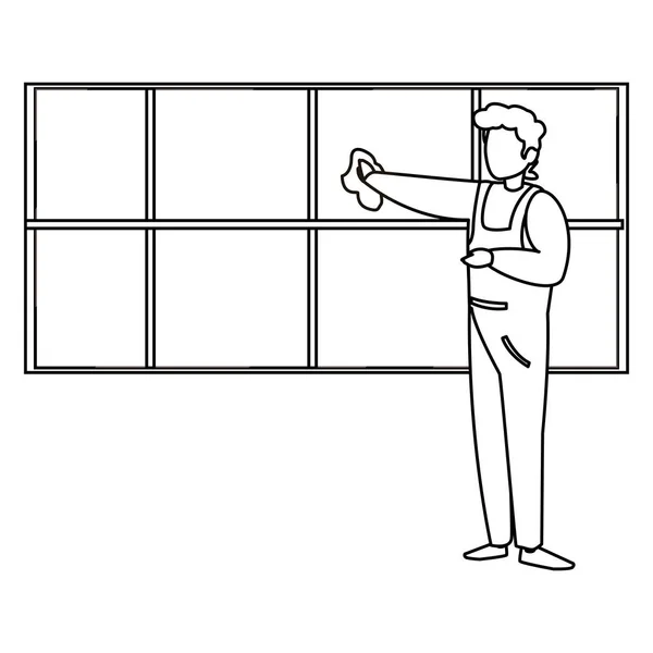 Trabajador mecánico ventana de limpieza — Vector de stock