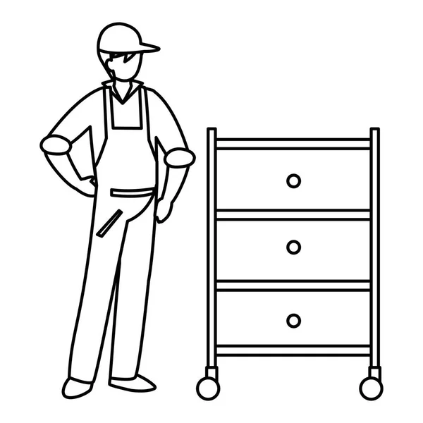 Trabajador mecánico con cajón metálico — Vector de stock