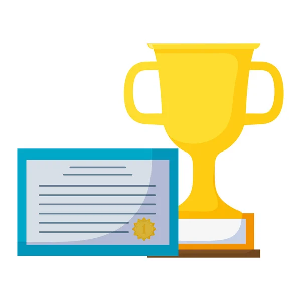 Graduation certificate with trophy cup — Stock Vector