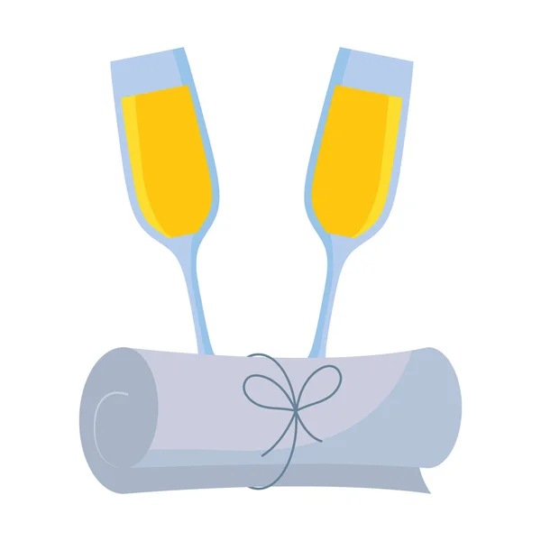 Afstuderen certificaat met champagne cup — Stockvector