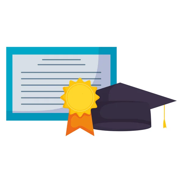 Graduation certificate and hat — Stock Vector