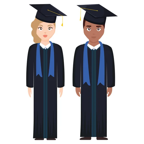 Giovani studenti laureati coppia diversità — Vettoriale Stock