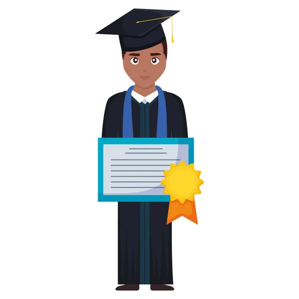 Joven estudiante graduado negro con diploma — Vector de stock