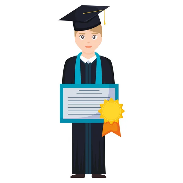 Jonge student behaalde diploma karakter — Stockvector