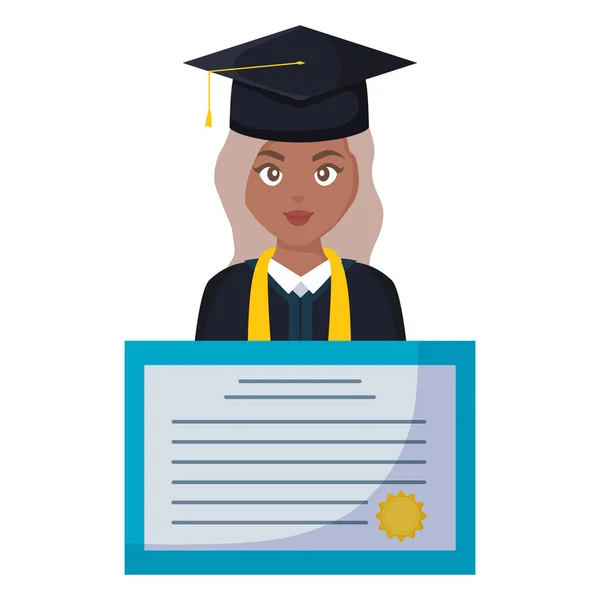 Jovem estudante graduado menina preto com diploma —  Vetores de Stock