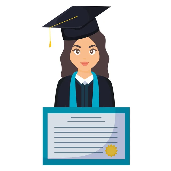 Joven estudiante graduado chica con diploma — Vector de stock