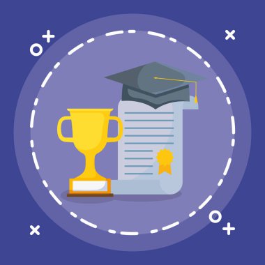 mezuniyet belgesi ve şapka kupa cup ile