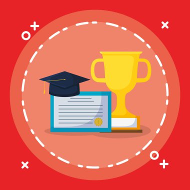 mezuniyet belgesi ve şapka kupa cup ile