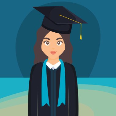 Genç öğrenci kız karakter mezun oldu.