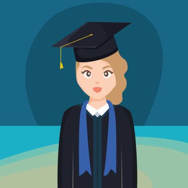 Genç öğrenci kız karakter mezun oldu.