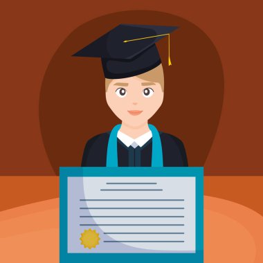 Genç öğrenci diploma karakteri ile mezun oldu.