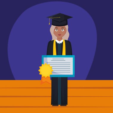 Genç öğrenci mezun kız diploma ile siyah