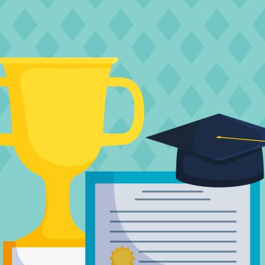 mezuniyet belgesi ve şapka kupa cup ile