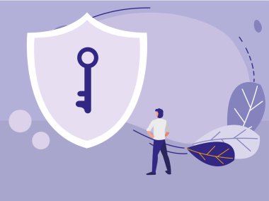 kalkan güvenlik anahtarıyla kullanan adam