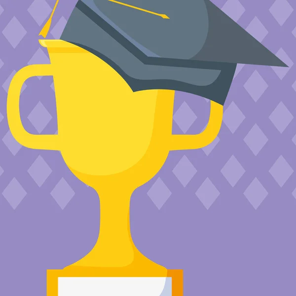 Καπέλο αποφοίτησης με Κύπελλο τρόπαιο — Διανυσματικό Αρχείο