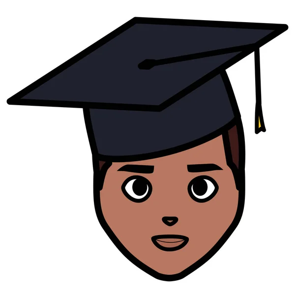 Jeune étudiant diplômé personnage tête noire — Image vectorielle