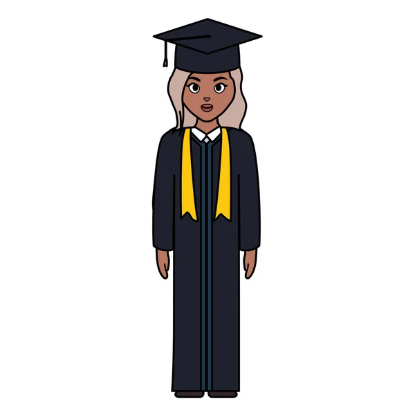 Joven estudiante graduado chica negro carácter — Vector de stock