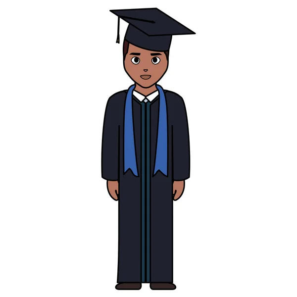 Jeune étudiant diplômé caractère noir — Image vectorielle