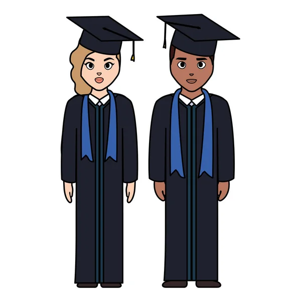 Νέοι φοιτητές αποφοίτησε ποικιλομορφία ζευγάρι — Διανυσματικό Αρχείο