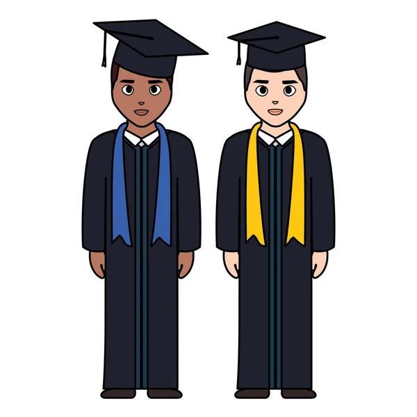 Giovani studenti laureati caratteri diversità — Vettoriale Stock