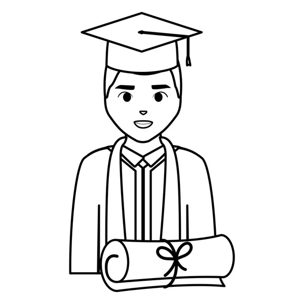 Jeune étudiant diplômé avec caractère de diplôme — Image vectorielle