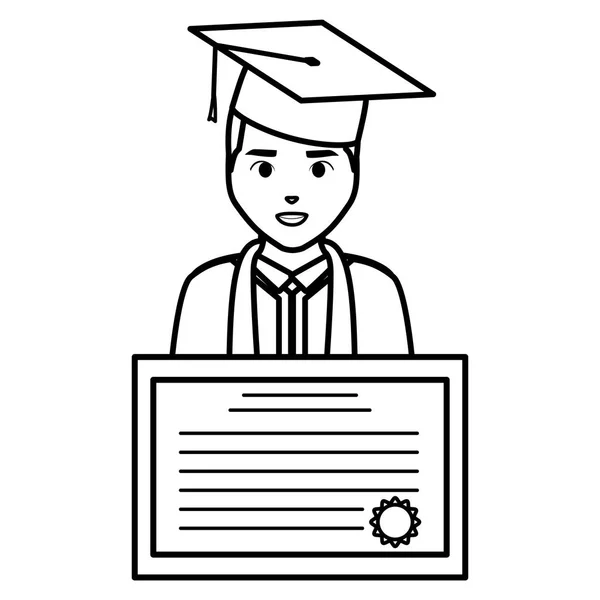Jeune étudiant diplômé avec caractère de diplôme — Image vectorielle