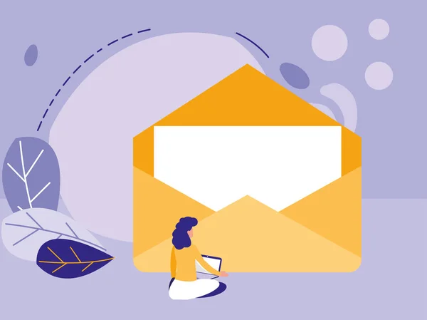 Vrouw met envelop mail — Stockvector
